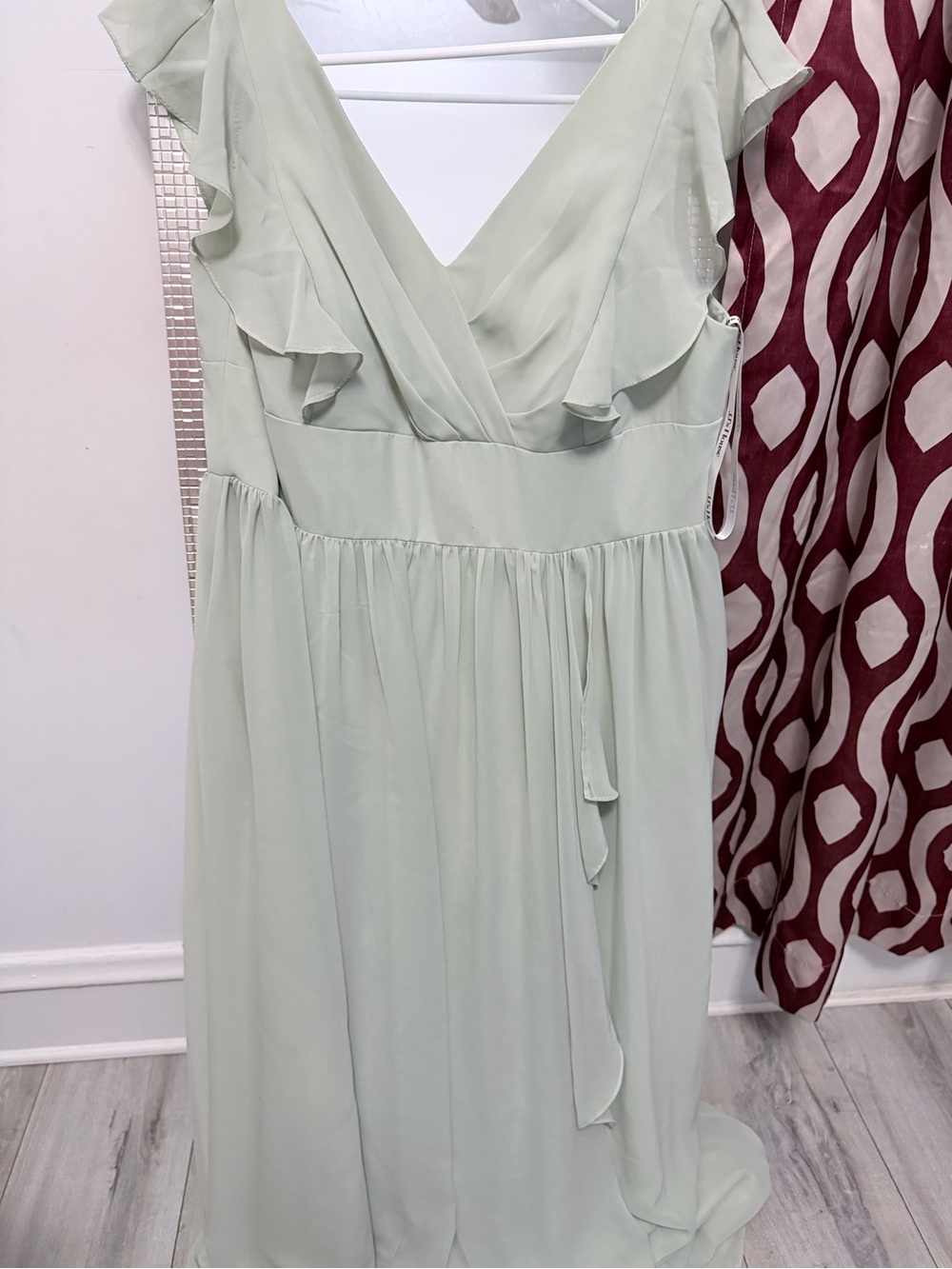 JJs House Light Sage Ruffle V-Neck Maxi Gown